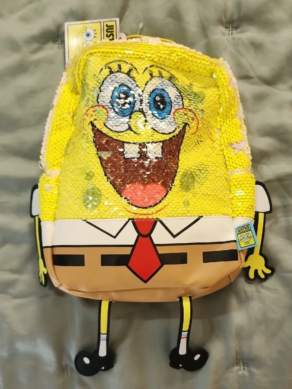Justice SpongeBob Sequin Kids Backpack - Yellow, Brown, Red